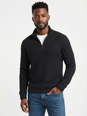 GAP Relaxed Fit Cotton Quarter Zip Mock Neck Pullover Sweater Black Size M